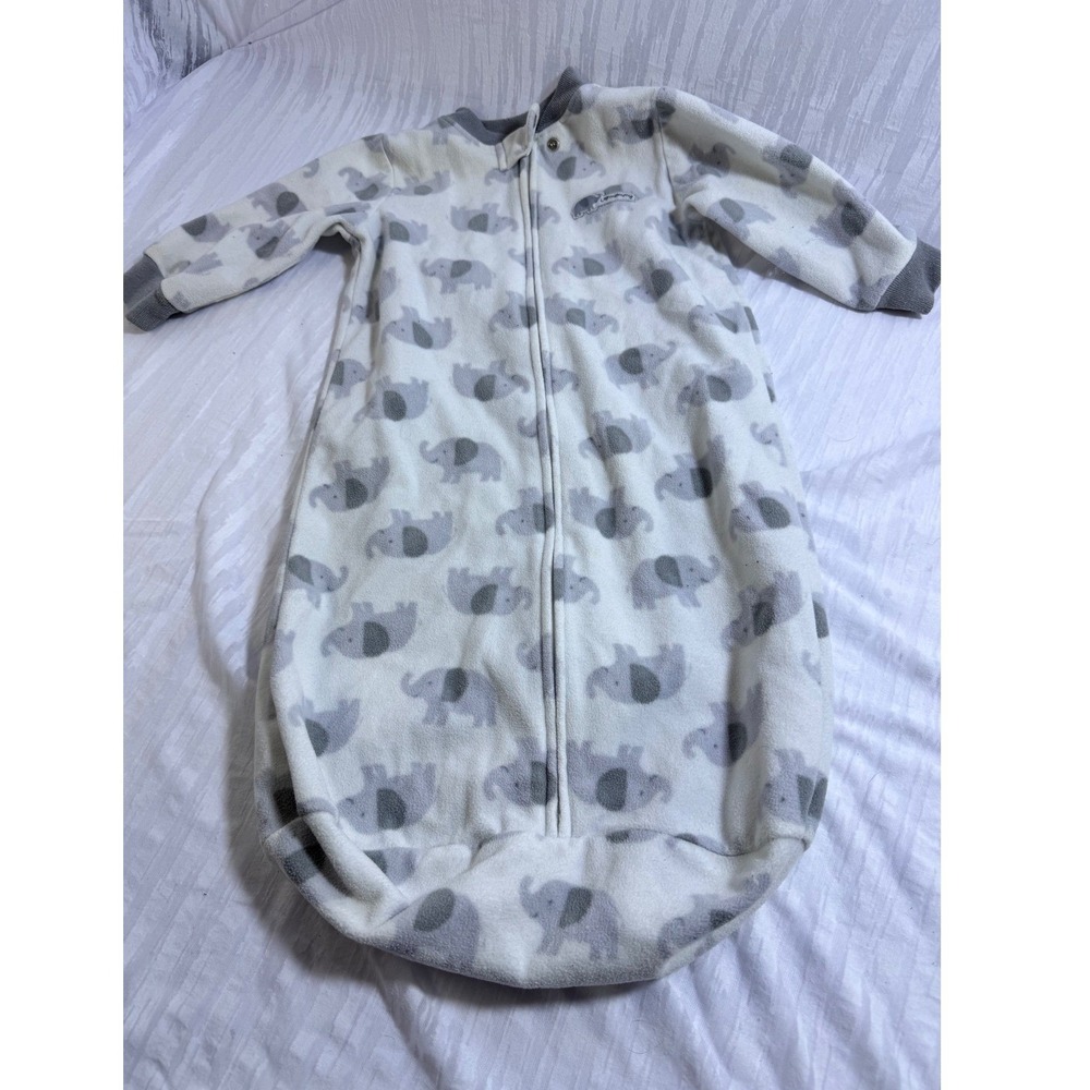 Carter's baby 0-6M fleece sleep sack wearable blanket gray elephant zip
